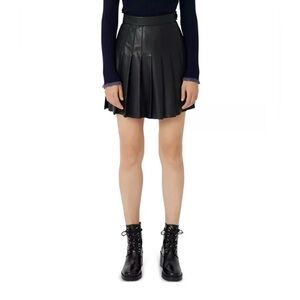 NWT Maje Jabaki Black Leather Pleated Mini Skirt